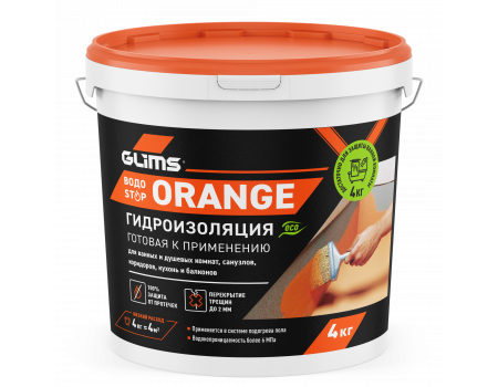 Гидроизоляция эластичная GLIMS ВодоSTOP ORANGE, ведро 4 кг